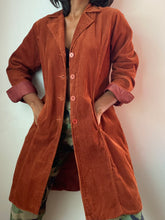 Load image into Gallery viewer, Burgundy Burnt Orange Corduroy Long Trench Jacket(L)

