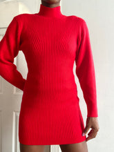 Load image into Gallery viewer, Red Hot Ribbed Knit Mini Sweater Dress(S)
