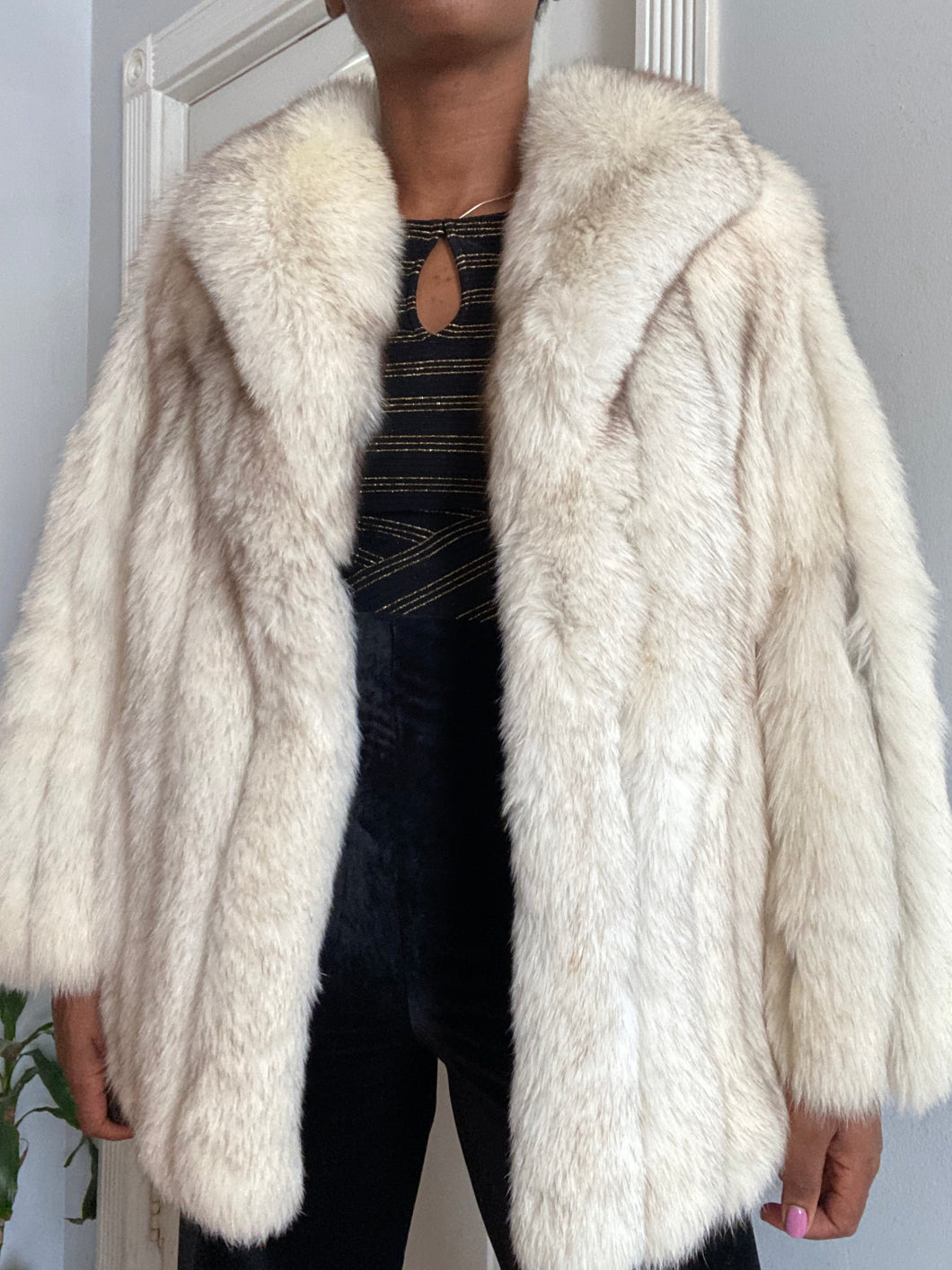 Vintage Cream Real Fur Saga Fox Winter Coat Jacket(L)