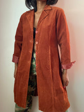 Load image into Gallery viewer, Burgundy Burnt Orange Corduroy Long Trench Jacket(L)
