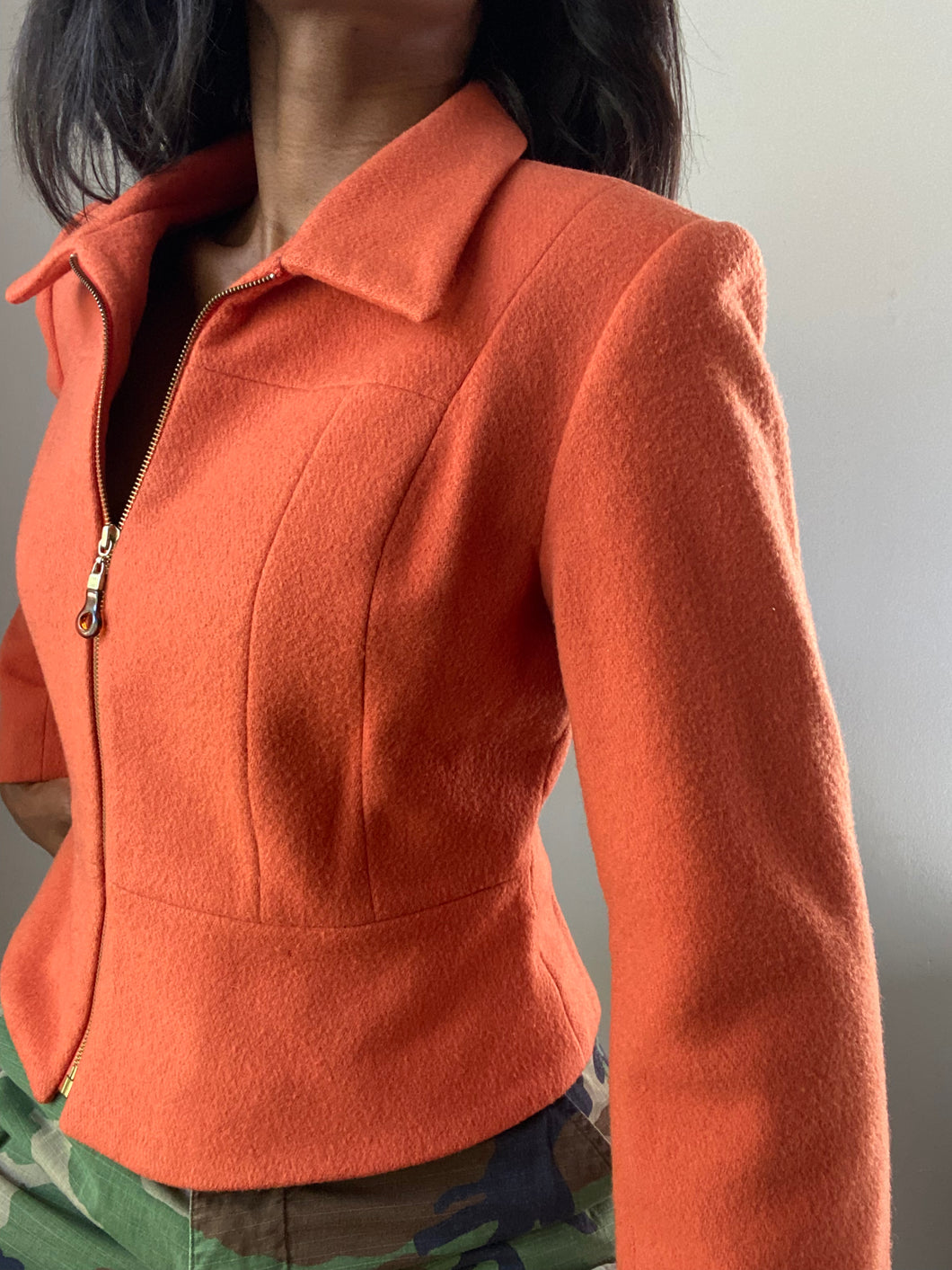 Vintage Orange Wool Soft Zippered Jacket Blazer (L)
