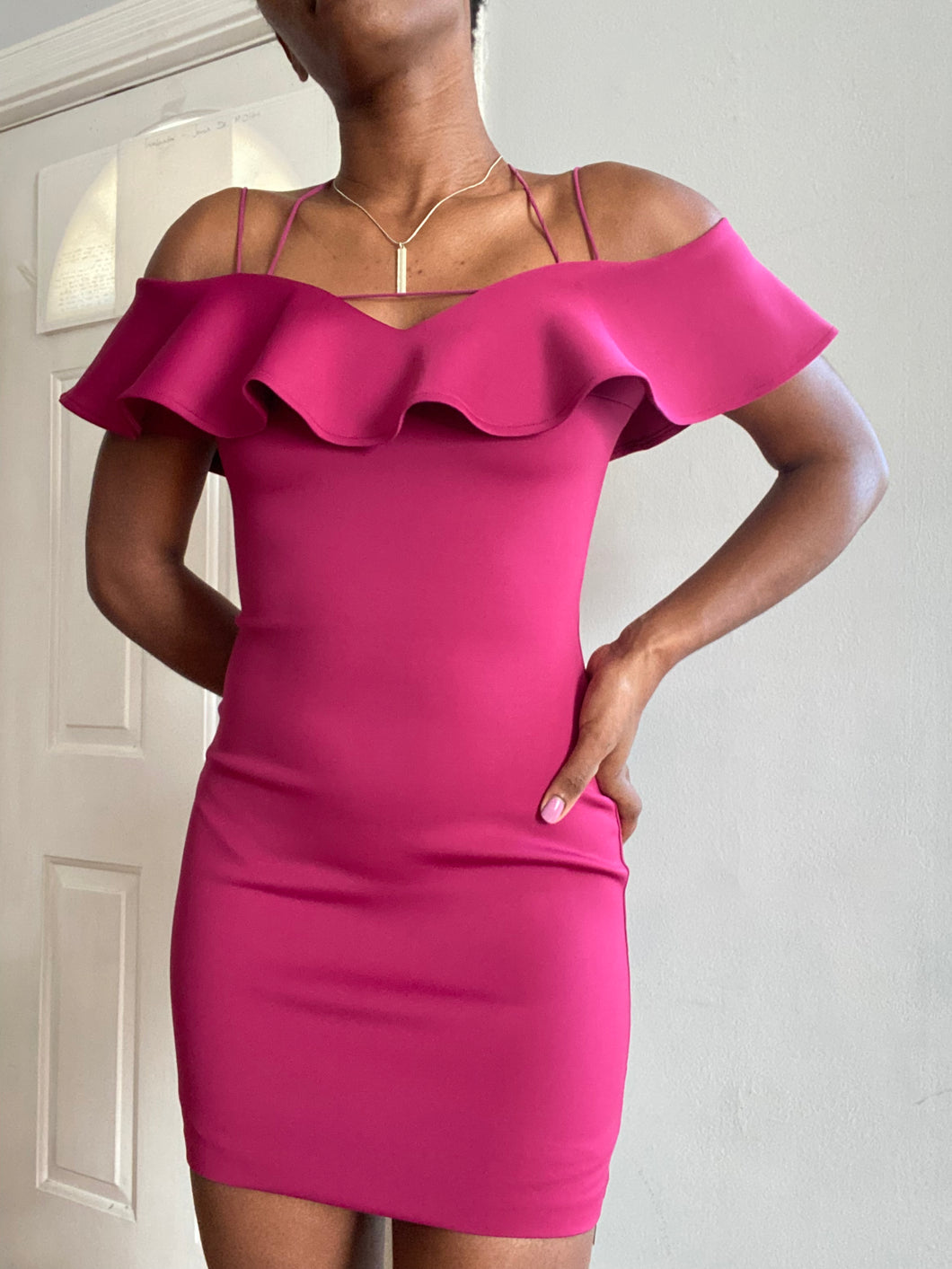 Guess Pink Elegant Thin Strap Stretchy Mini Party Dress(XS)