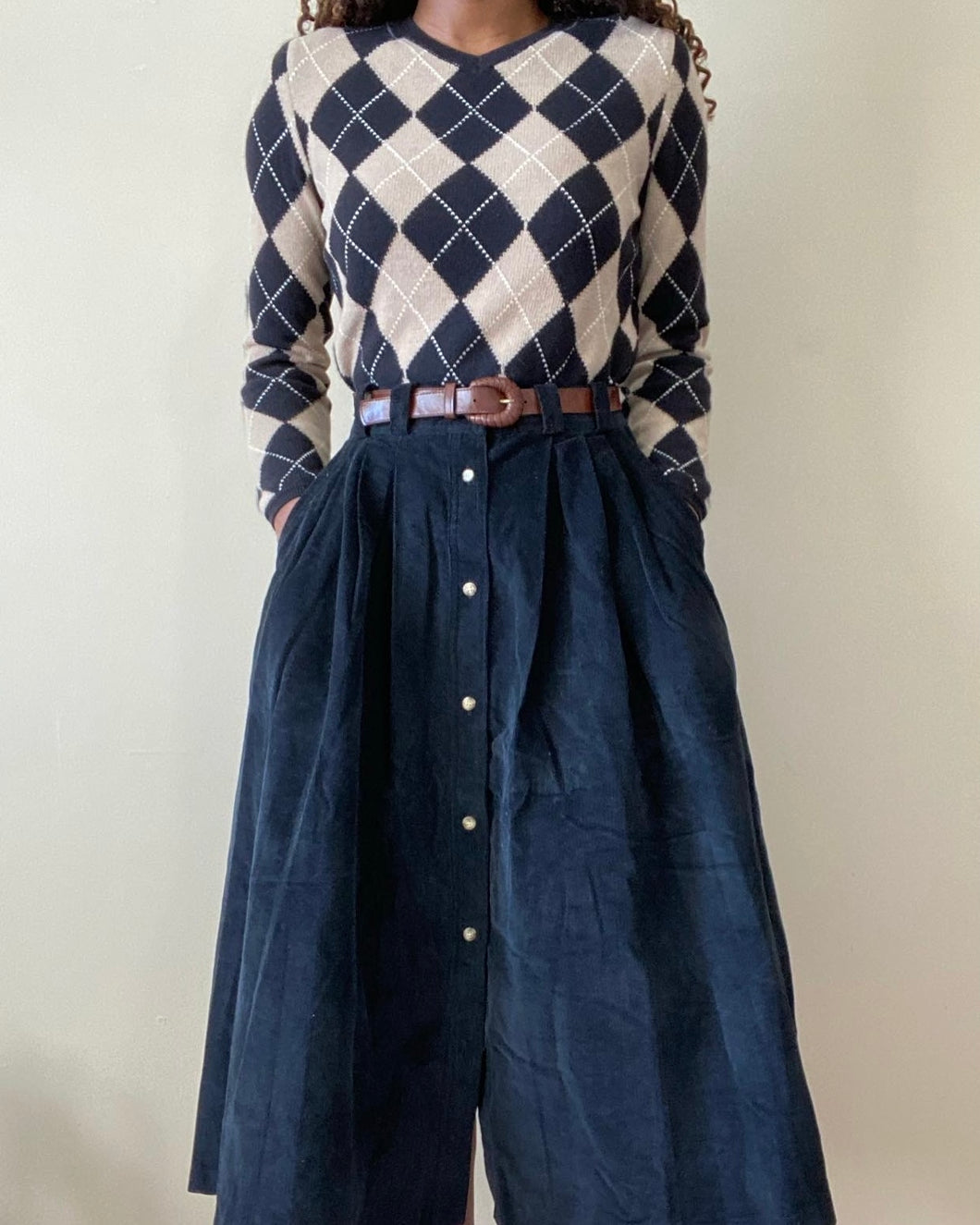 Karen Corduroy Midnight Blue Skirt(M)