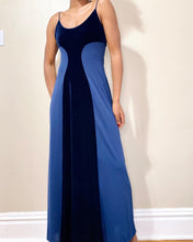 Load image into Gallery viewer, Vintage Blue Black Velvet Muted Strap Dress(M)
