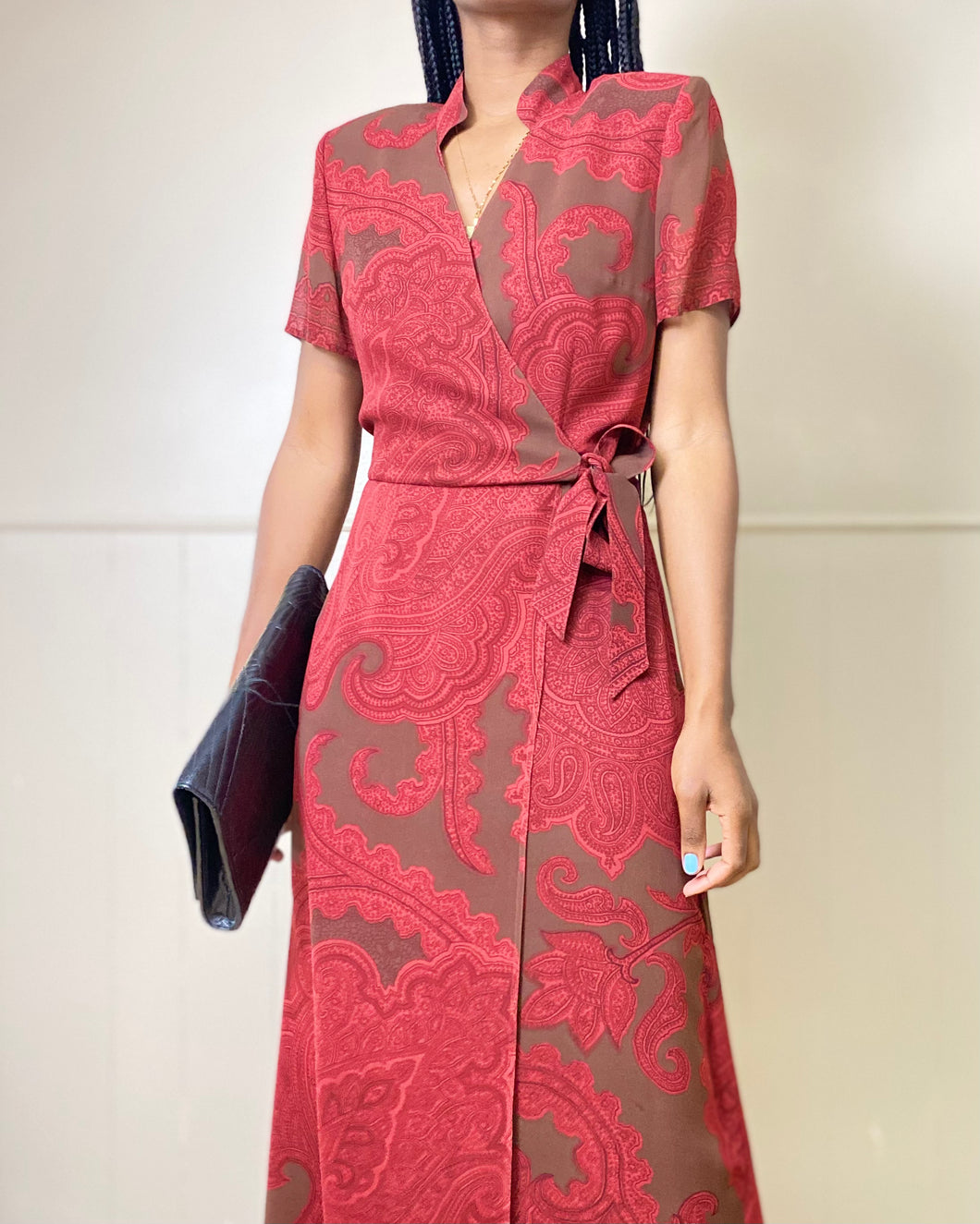 Vintage Red Maxi Silk Dress(M)
