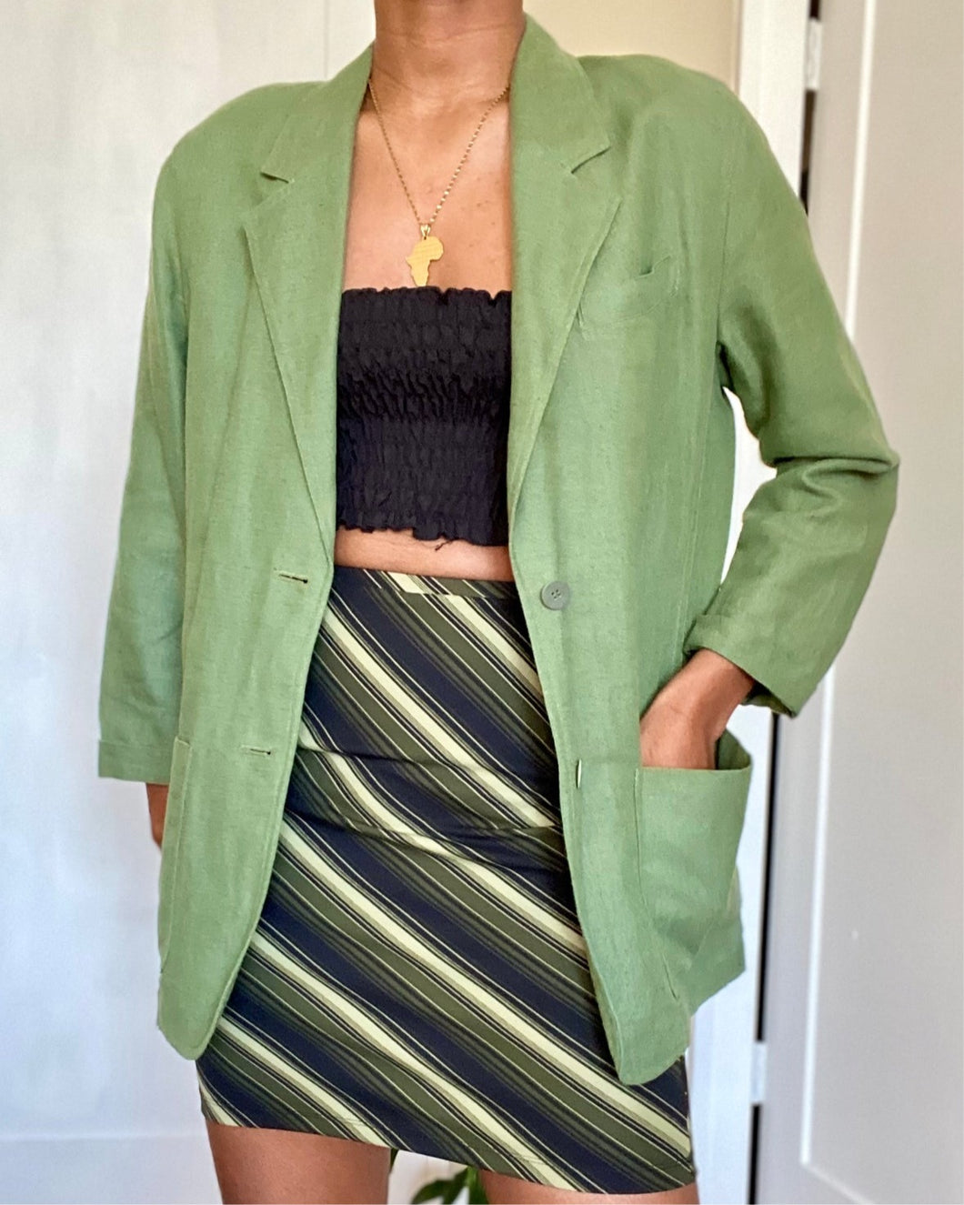 Curated Avocado Green Linen Skirt Set(S)