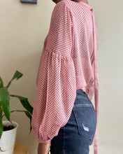 Load image into Gallery viewer, Sheer Pastel Mauve Pink Dotted Ballon Sleeve Blouse
