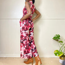 Load image into Gallery viewer, Red Floral Sleeveless Halter Jumpsuit (S)
