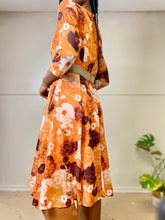 Load image into Gallery viewer, Orange Floral Fall Leafy Flowy Midi Dress (L)
