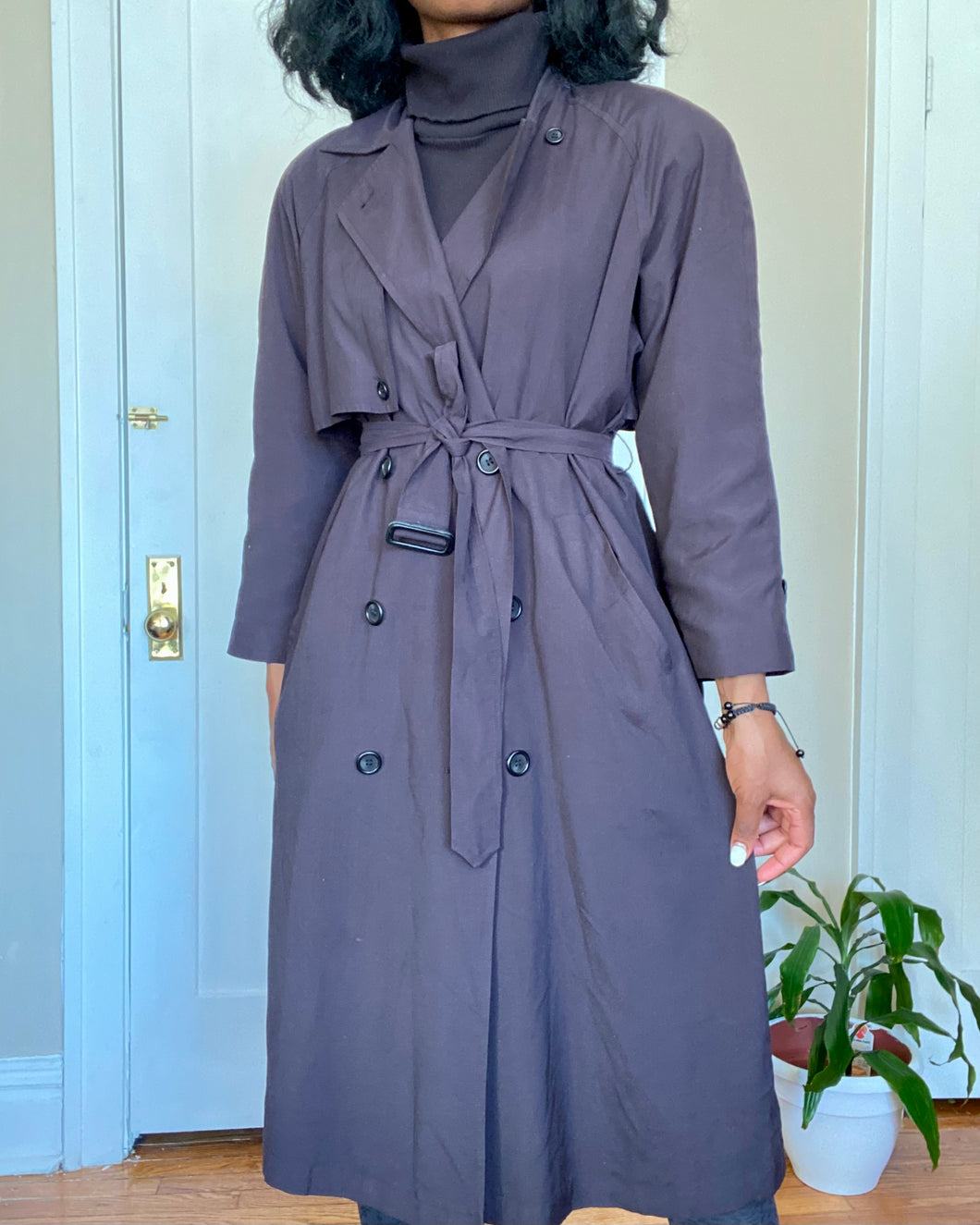 Vintage Muted Fig Belted Trench Coat(6)