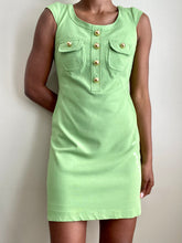 Load image into Gallery viewer, Green Mini Gold Buttoned Stretchy Dress
