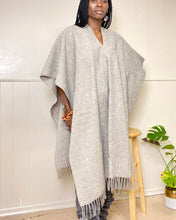 Load image into Gallery viewer, Vintage Gray Wool Knit Poncho Cape
