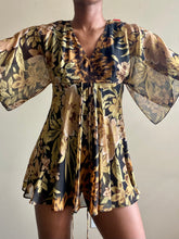 Load image into Gallery viewer, Wide Sleeve Sheer Vneck Floral Dress Top
