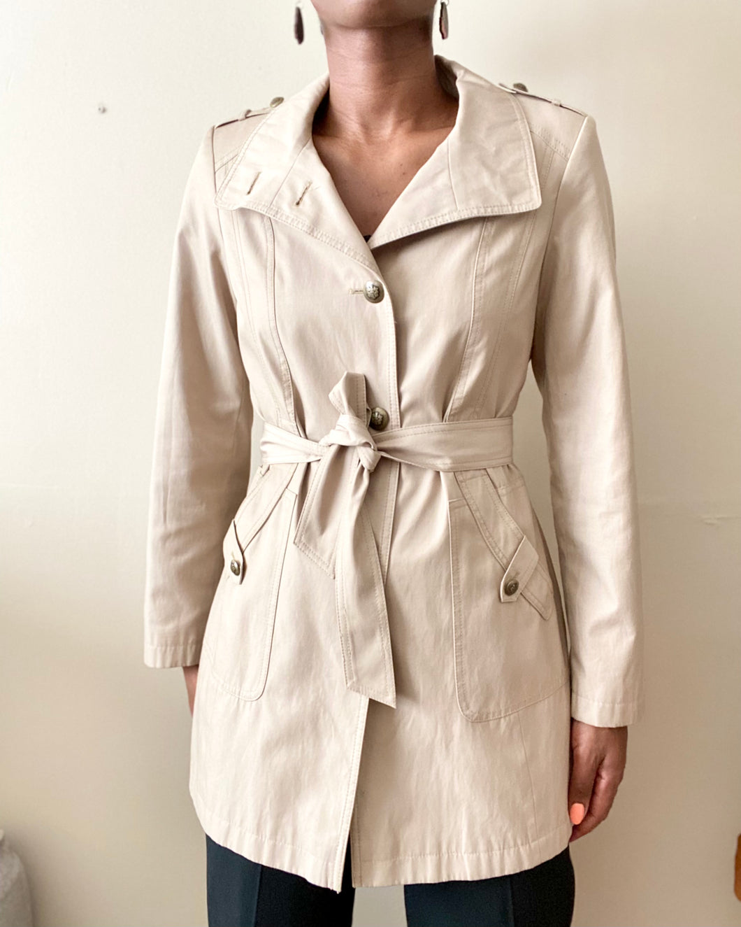 Tan Neutral Utility Gallery Trench Jacket