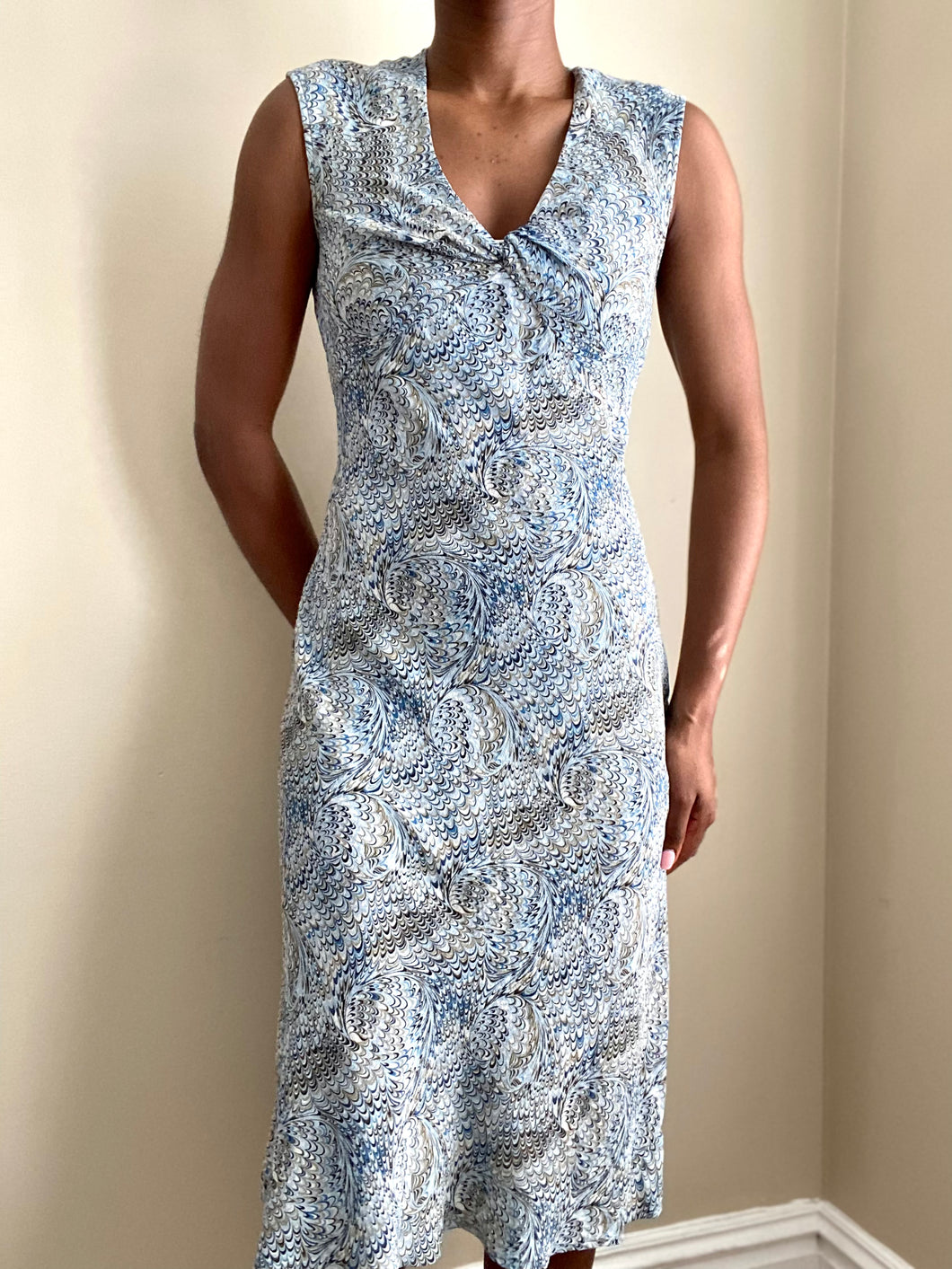 Blue Floral Silk Midi Dress