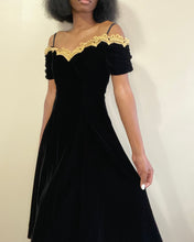 Load image into Gallery viewer, Vintage Velvet Black Gold Neck Off-Shoulder Dress
