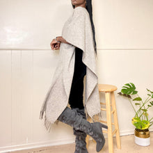 Load image into Gallery viewer, Vintage Gray Wool Knit Poncho Cape
