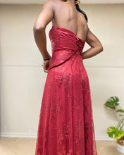 Load image into Gallery viewer, Vintage 90s Red Glittery Strapless Corset Maxi Dress(S)
