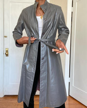 Load image into Gallery viewer, Vintage Gray Long Genuine Leather Trench Jacket(M)
