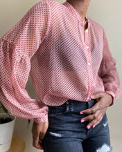 Load image into Gallery viewer, Sheer Pastel Mauve Pink Dotted Ballon Sleeve Blouse

