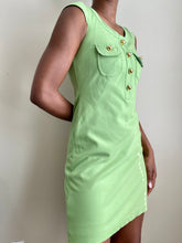 Load image into Gallery viewer, Green Mini Gold Buttoned Stretchy Dress
