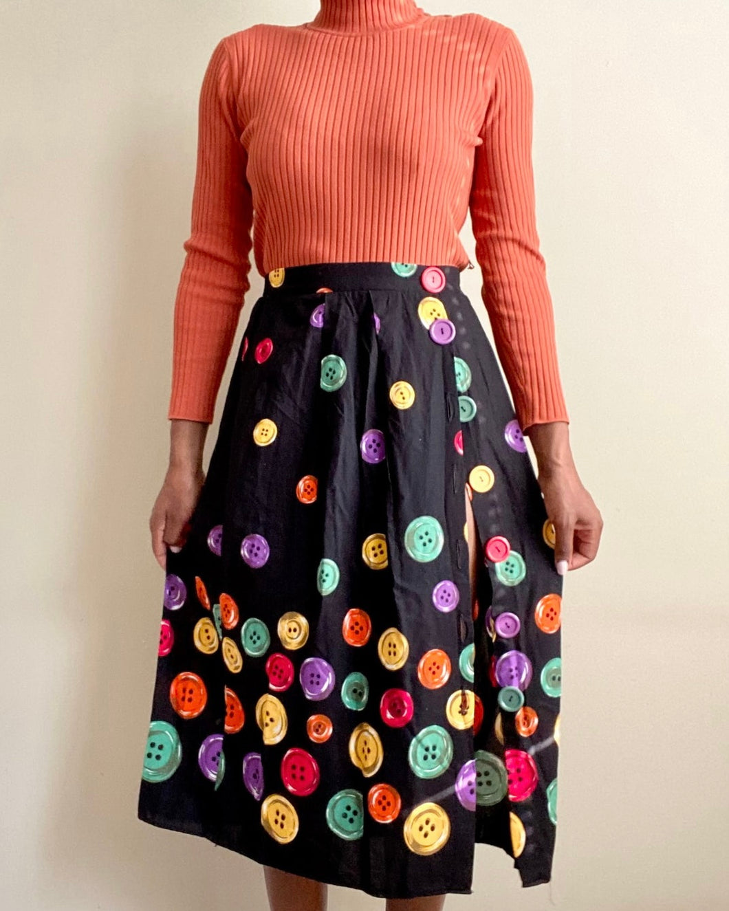 Vintage Buttons Monogram Midi Skirt(M)