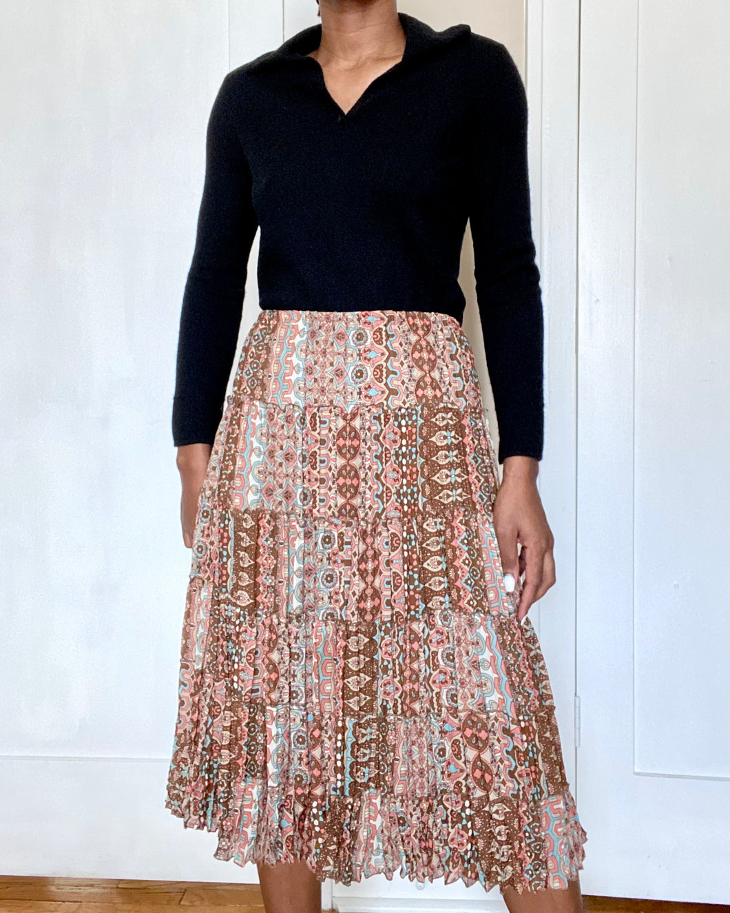 Vintage Ruffle Midi Floral Skirt(L)