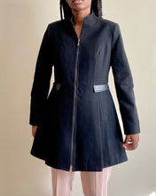 Load image into Gallery viewer, Wool Black Coat With Leather Trim (L)
